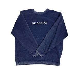 Seaside Embroidered Navy Corduroy Crewneck Sweater